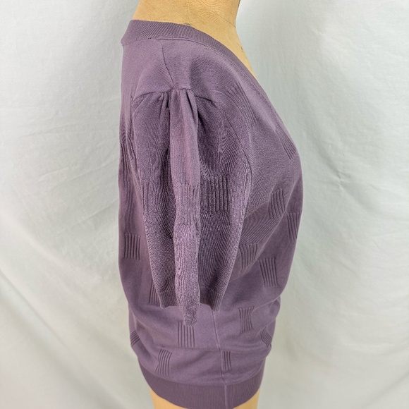 NWT Arach & Cloz Purple Short Sleeve V-Neck Sweater With Texture Details - Picture 7 of 11